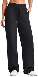 G4Free Wide Leg Sweatpants for Woman Drawstring Pull on High Waist Casual Lounge Workout Gym Track Pants with Pockets(Black,L,Regular)