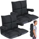 HOMBYS Extra Wide Stadium Seat with Back Support for Bleachers,Flodable Memory Foam Padded Stadium Chair,Portable Bleacher Chair with Shoulder Strap,Adjustable Floor Gaming Chair,Black,2 Pack