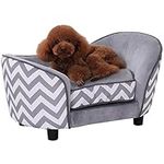 PawHut Pet Sofa Elevated Dog Bed Raised Cat Couch Puppy Furniture for Small Sized Dogs with Storage Removable Cushion Cover Grey