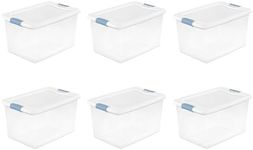 Sterilite 12-Pack Stackable Storage Bin with Lid, Clear Plastic Design, 64 Quart