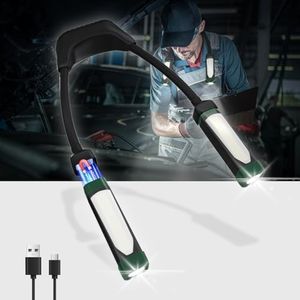 Detachable Neck Light Rechargeable, LED Work Light with Magnetic Base, Hands Free Mechanic Light, Flexible Around Neck Flashlight for Car Repairing/Inspection/Camping