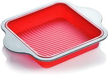 Boxiki Kitchen Non-Stick Silicone 8x8 Square Cake and Brownie Pan with Easy Grip Steel Frame Handles - Easy to Release, Oven & Dishwasher Safe