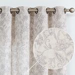 Lazzzy Linen Farmhouse Curtains for Living Room 84 Inch Length Floral Print Window Curtains Semi Sheer Drapes for Bedroom Country Light Filtering Curtain Grommet Top 2 Panels Grey on Beige