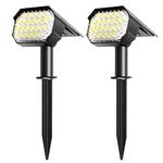 Quntis LED Solar Spot Lights Outdoor Garden, IP65 Waterproof Cool White Solar Landscape Spotlights Solar & USB C Powered Solar Garden Wall Lights for Yard Pathway Pool Porch Walkway Lawn-2 Pack