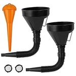 Large Car Fuel Funnel for Petrol, Plastic Funnel Set Auto Universal Long Mouth Funnel Portable Gasoline Engine Funnel with Detachable Attachments filter for Motorcycle Car Farm Machine Automotive