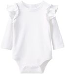 pureborn Baby Girls Organic Cotton Bodysuit Infant Girl Long Sleeve Ruffle Shoulder White Spring Fall Bodysuit 3-6 Months