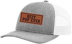 Men's Best Dad Ever Father's Day Laser Engraved Leather Patch Trucker Hat, Heather Grey/White, One Size