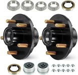 Trailer Brake Idler Hub Kit, 5-Hole, 4.5" Bolt Circle Brake Idler Hub for 3500lb Trailer 1-1/16'' to 1-3/8'' Axles with Extra Dust Caps & Rubber Plugs, Replacement Brake Hub Drum Assembly(Set-2)