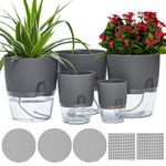 Self Watering Pots for Indoor Plants, ETGLCOZY 5 Pack 6/4.1/3.2 Inch Flower Pot Modern Decorative Plastic Planter with Extra Large Water Storage for All House Plants, Flowers, Herbs