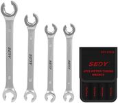 SEDY 4-Piece Flare Nut Spanner Set - Metric Wrench Spanner Chrome Vanadium Steel, 6-Point Design, Ergonomic Offset Heads, Portable Organizer Pouch Included