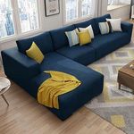 FURNY Mintaa 6 Seater Fabric Sectional LHS L Shape Sofa Set (Blue)