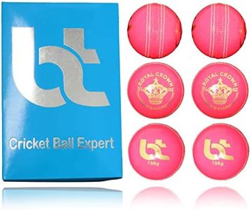 BT Pink Cricket Ball - Pack of 6 Genuine Leather Cricket Balls for Day or Night International Standard Cricket and Practice | Bat-Friendly Hard Cricket Ball Made from Sustainable Sources | 156g