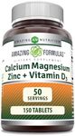 Amazing Formulas Calcium Magnesium Zinc + D3-Tablets (Non-GMO,Gluten Free) (Calcium 1000mg - Magnesium 400mg - Zinc 25mg Plus Vitamin D3 600 IU - Per Serving of 3 Tablets) (150 Count)