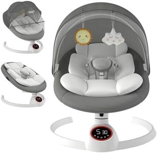 Electric Baby Swing Chair from Birth, Bluetooth Bouncer with 5 Swing Speed, 3-Stage Timer and Remote Control, Portable Baby Rocking Rocker Seat Touch Screen Music Speaker Grey