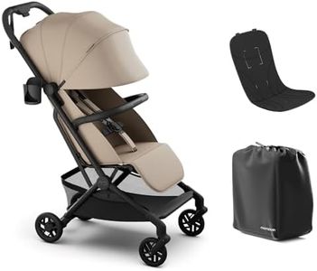 Mompush Velo Lightweight Travel Stroller – One-Hand Fold, Ultra-Compact & Airplane Friendly, Lie-Flat Recline Seat (from Birth to 50 lbs), Includes Cup Holder, Shoulder Strap, and Leather Bumper Bar