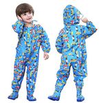 Kids Rain Suit Toddler Hooded Rainsuit Poncho Full Body One Piece Coveralls Raincoat for Kids 1-7 Years, Blue