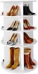 SpaceAid Rotating Shoe Rack 4 Tier Organizer, High Bottom Design Shoe Tower Spinning Storage Lazy Susan, Revolving Rack 360, Closet Handbag Display Rotate Organizers (White)