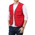 Perbai Men's Black Utility Fishing Vest Outdoor Summer Lightweight Work Photo Safari Cargo Vest, Red, X-Large