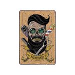 Cool Beard Skull Barber Shop Theme Metal Sign for Salon & Barbershop Decor 12" x 8"