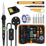 Soldering Iron Kit 80W LCD Adjustable Temperature 180-520°C, 13 in 1 Electric Soldering Iron Kit Welding Tool, Solder Wire, 5 Soldering Tips, Desoldering Pump, Wire Stripper Cutter, Stand, Tweezer