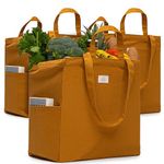 Reusable Grocery Bags - 100% Cotton 12Oz Canvas Grocery Bags with Handles, Large Kitchen Grocery Bags, Reusable Shopping Bags for Groceries, Grocery Tote Bag, Heavy Duty, Foldable Market Bag (Caramel)