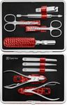 ZWILLING Manicure Set (10 piece, complete set for fingernails and toenails, genuine leather case with metal frame), Polished Stainless Steel, Crocodile Edition, Red