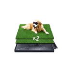 Dog Grass Pee Pad with Tray, Artificial Portable Training Dog Pee Potty, Indoor and Outdoor Use, Two Matts Included