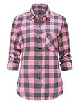 Dioufond Checked Flannel Shirts Women Long Sleeve Womens Plaid Shirt Pink Buffalo Checkered Shirt M