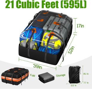 Signstek Car Roof Bag, 21 Cubic Feet Waterproof Cargo Carrier – Fits All Vehicles
