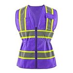 OPLERAI Safety Vest for Women ANSI Class 3 High Visibility Vest with 5 Pockets and Zipper Construction Vest Women, Purple, X-Large