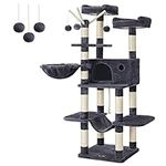 FEANDREA Cat Tree, Large Cat Tower, 64.6 Inches Cat Activity Center Cat Condo, Smoky Gray UPCT087G01