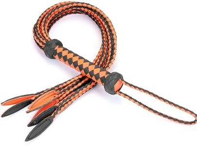 Tryolove Bright Orange Genuine Leather Horse Whip - 48cm Lightweight Trainer with Safety Lanyard