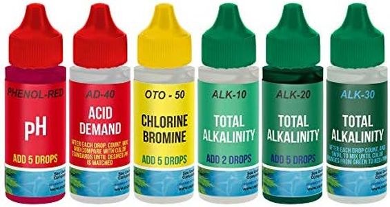 U.S. Pool Supply 6 Bottle Refill Solution Pack for Premium 5-Way Swimming Pool & Spa Test Kit - Replacement Indicator Bottles, Test Water for pH, Chlorine, Bromine, Alkalinity, Acid Demand - Chemicals