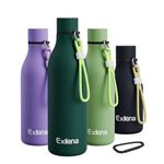 Exllena Metal Water Bottle 750ml with Silicone Strap, Double Wall Vacuum Insulated Water Bottles Keeps Drinks Cold 24 Hrs/Hot 12 Hrs, Stainless Steel Water Bottle BPA Free(Lake Blue)