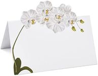 100 Pack White Orchid Floral Place Cards Flower Wedding Seating Name Card Table Setting Folded Tent Cards for Wedding Placement Party Decorations