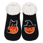 ZYZX Halloween Cat Fuzzy Slipper Socks with Grips Winter Non Slip Fleece-lined Fluffy Cute Fuzzy Socks Cozy Soft Funny Warm House Socks Gifts