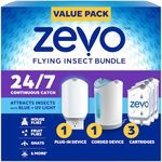 Zevo MAX Bug Catcher & Fly Trap for Indoors - Flying Insect Trap for Gnats, House & Fruit Flies - Use in Any Room - No-Mess Disposal (2 Plug in Bases & 3 Cartridges)