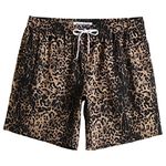 MaaMgic Mens Solid Swim Trunks Quick Dry 4 Way Stretch Mesh Lining Swimwear Bathing Suits,Leopard Print,Medium