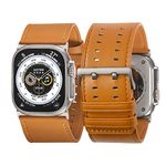 Tefeca Dual Series Strap for Apple Watch / Apple Watch Ultra, Watch Strap/Replacement Strap Compatible with Apple Watch (Brown Leather with Silver Adapters, Ultra Wide 49/45/44/42 mm)