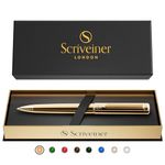 Scriveiner Gold Ballpoint Pen - Stunning Luxury Pen with 24K Gold Finish, Schmidt Black Refill, Best Ball Pen Gift Set for Men & Women, Professional Executive Office, Nice Fancy Designer Pens