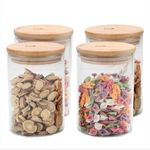 The Better Home Pack of 4 Kitchen Accessories Item with Bamboo Lid I Transparent Airtight Borosilicate Kitchen Containers Set | Glass Jars for Cookies Snacks Tea Coffee Sugar | 600 ml Each