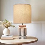 Homesake® Retro Farmhouse Table Lamp for Living Room Bedroom Rustic Linen Bedside Nightstand Lamps for Kids Room Study Office Wood, Carved Cylinder, (Jute)