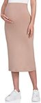 POSHDIVAH Women's Maternity Skirt Over The Belly Midi High Waisted Solid Stretchy Pregnancy Pencil Skirt Khaki Medium