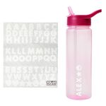 Polar Gear Personalised A-Z Sticker Water Bottle with Straw 600ml – Official Merchandise Kids Reusable Non Spill BPA Free Tritan – Personalise - Ideal For School Nursery Sports Picnic,Pink/Berry