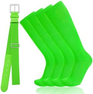 Baseball Socks and Belt Combo for Youth Adult - Softball Sock and Belt for Girls and Boys (Green, 2 Pairs of Socks & 1 Belt)