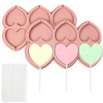 BFJ Lollipop Molds 2 pcs Silicone Chocolate Lolly Mould 6 Cavity Heart Shapes Lollipop Candy Moulds with 25 Sticks for Valentine's Day