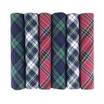 6 Pack Mens Boxed 100% Cotton Tartan Handkerchiefs, 40 x 40cm approx, Blue Green Red White