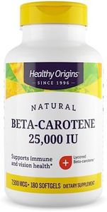 Healthy Origins Beta-Carotene 25,000 IU (7,500 mcg), Natural Beta-Carotene, Immune Support, Vision Support, Non-GMO, Gluten-Free, 180 Softgels