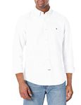 Tommy Hilfiger Men's Long Sleeve Solid Oxford Button Down Shirt in Custom Fit,Bright White,Large