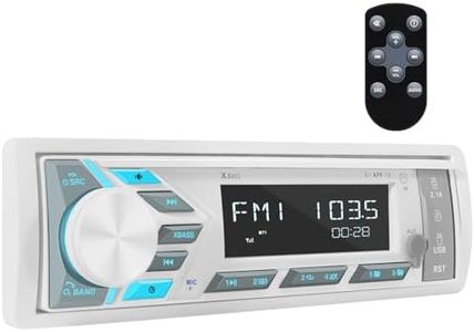 Single Din Marine Stereo Receiver: in Dash Bluetooth Boat Radio - Digital LCD Display Push to Talk Assistant AM FM MP3 SD Aux-in USB Charging 4.2-Channel Audio Output for Marine Vehicle Watercraft